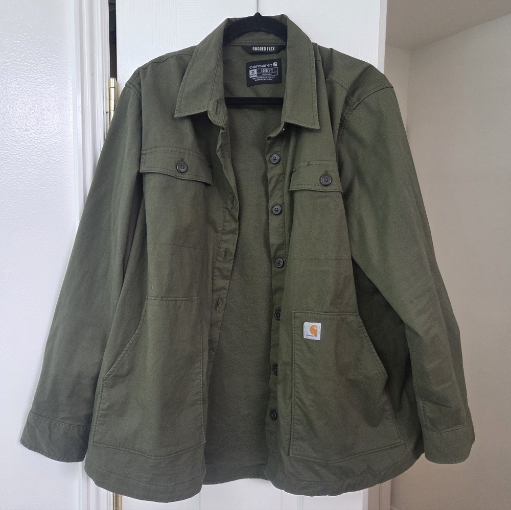 Carhartt Rugged Flex Loose Fit Canvas Shirt Jac Olive Green Plus Size 2X (20W/22